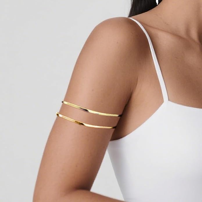 8PCS Upper Arm Cuff Bracelets for Women Gold Silver Arm Band Cuff Bangle Bracelet Adjustable Minimalist Coil Armband Armlet Set
