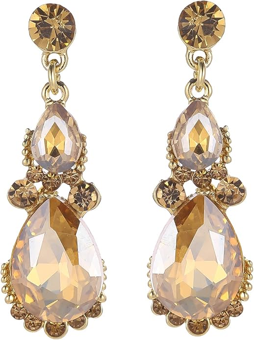 Women's Wedding Bridal Austrian Crystal Glass Teardrop Statement Necklace Dangle Earrings Bracelet Ring Wedding Party Jewelry Set for Bridal Bridesmaid