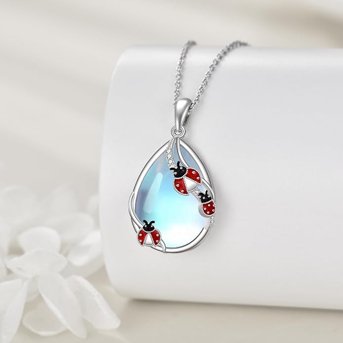 KQF Dragonfly/Butterlfy/Cat/Jellyfish/Bunny/Axolotl/Bee/Mermaid/Hummingbird/Elephant Necklace for Women Sterling Silver Moonstone Pendant Necklace Dragonfly Jewelry Gifts for Women