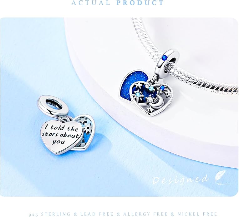 925 Sterling Silver Charms Bead for Bracelets Necklaces, Star Moon Crescent Sun Solar Pendent, Blue Ocean Starfish Shells Turtle Crab Starry Sea Cute Jewelry Birthday Gifts for Women Men