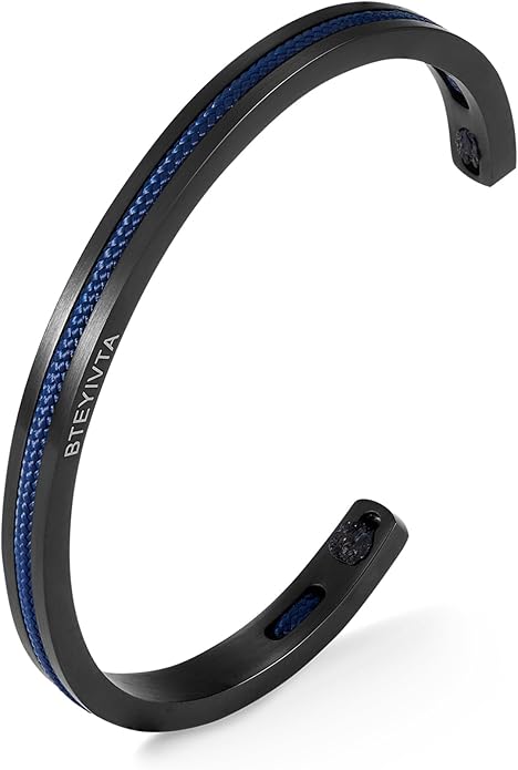 Handmade Minimalist Cuff Bracelet with Lucky Nautical Rope Inlaid Stainless Steel Cuff Unique and Stylish Bangle For Men And Women