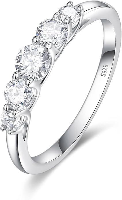 D Color VVS1 Clarity Moissanite Hand Setting Eternity Rings for Women, Solid 925 Sterling Silver Rhodium Finish, Stackable Ring, Wedding Birthday Valentines Anniversary Mothers Day Ideal Gift for Her