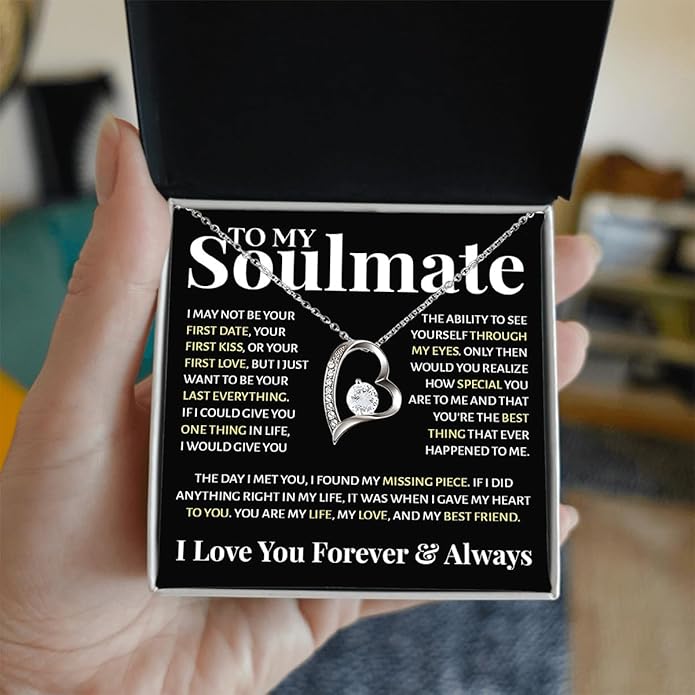 To My Beautiful Soulmate Necklace For Women, Necklace For Wife From Husband, Girlfriend Necklace From Boyfriend, Wife Birthday Gifts From Husband, Gifts Boxes For Women, Soulmate Necklace For Her