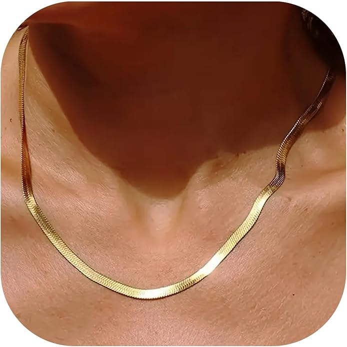 Fashion Necklace, White Gold and 18K Gold Plated Necklaces, Snake Chain, Rope Chain.Best Gift for Woman(16-18in)