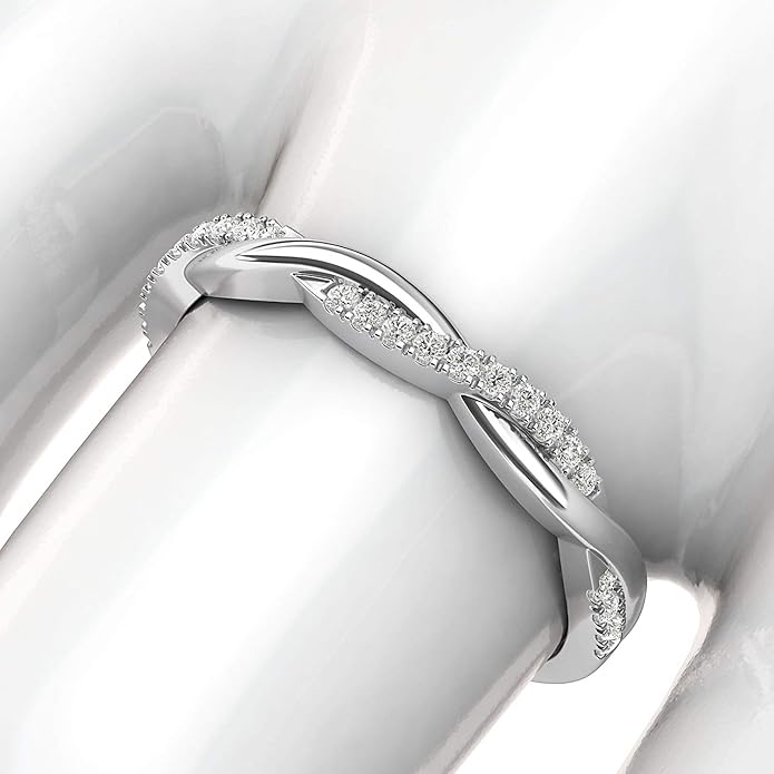 Sterling Silver 2.5mm Petite Twisted Vine Moissanite or Simulated Diamond Ring Wedding Band Matching Ring