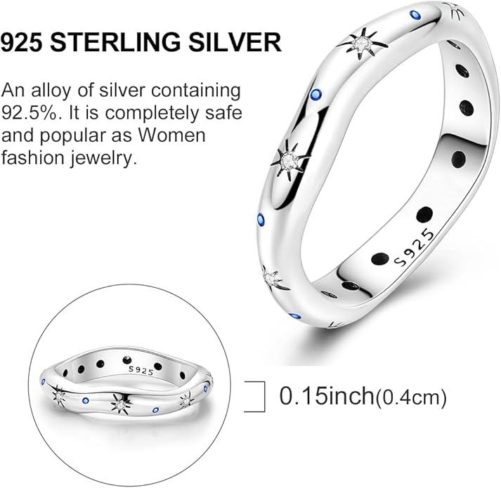 Hapour 925 Sterling Silver Ring for Women,Eternity Gorgeous Rings Stackable Rings for Women as Gifts Ring Size 4-10