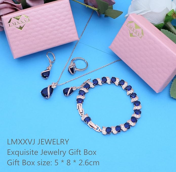 LMXXVJ Jewelry Set for Women,Teardrop Cubic Zirconia Necklace Earrings Adjustable Ring Bracelet Jewelry Set Formal Jewelry Gift