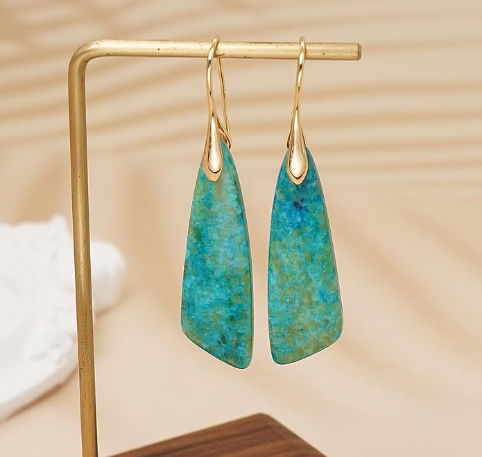 Natural Stone Earrings for Women Boho Triangles Dangle Drop Earrings