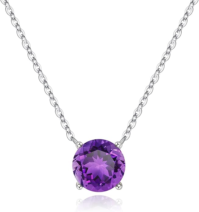 Ursilver Valentines Day Gifts for Her - Birthstone Necklace for Women, S925 Sterling Silver Round Birthstone Necklace Birthday Gifts 12 Months Necklaces for Women Jewelry Gift
