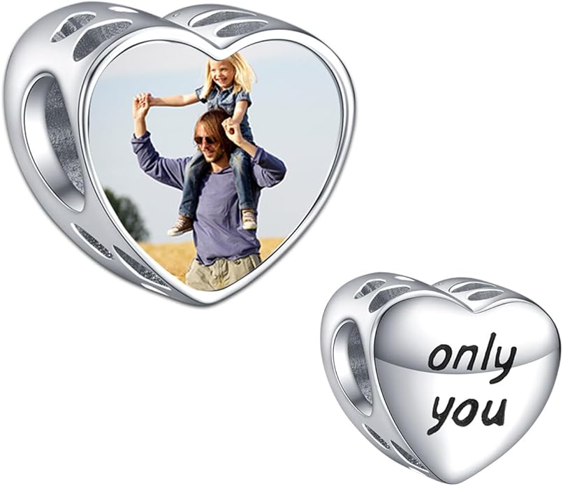 Annmors Personalized Photo Charm for Bracelet Necklaces,925 Sterling Silver Charm Love Heart Shaped Engraved Customize Picture Gift for Birthday Mother's Day Christmas,Bead Charms Jewelry for Women