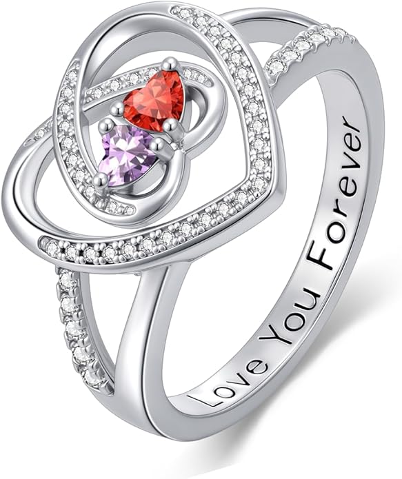 Valentine's Day Gifts for Women Birthstone Rings for Women Heart Statemet Engagement Eternity Wedding Promise Rings Jewelry Anniversary Christmas Valentine Mothers Day Birthday Gifts for Wife Her Girlfriend