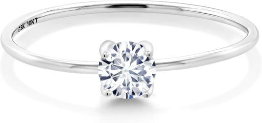 Gem Stone King 10K White Gold Gemstone Birthstone Engagement Ring | Round 4MM | Wedding Engagement Solitaire Anniversary Promise Ring For Women | Available In Size 5, 6, 7, 8, 9