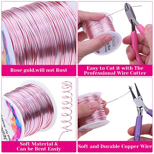 Anezus 18 Gauge Jewelry Wire for Jewelry Making, Anezus Craft Wire Tarnish Resistant Copper Beading Wire for Jewelry Making Supplies and Crafting (18 Gauge, Rose Gold) - color: Rose Gold Pink