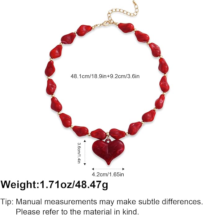 Large Acrylic Heart Necklaces for Women Chunky Puffy Heart Pendant Necklace Exaggerated Statement Love Beaded Choker Necklace Jewelry
