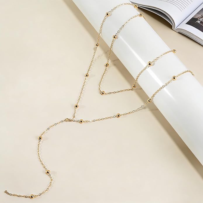Necklace for Women, Dainty Long 14K Gold Y-Shaped Necklace Jewelry Trendy Beaded Layered Chain Drop Necklaces Jewelry Women Gifts
