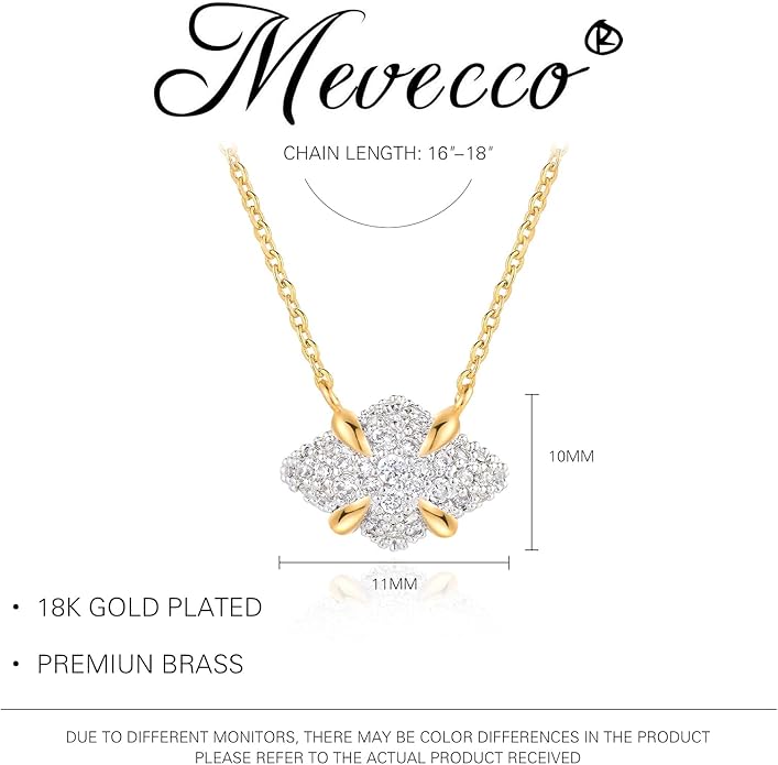 MEVECCO Dainty Gold Necklace For Women 18k Gold Plated Full CZ Pendant Necklace Handmade Necklace Jewelry Everyday Wear