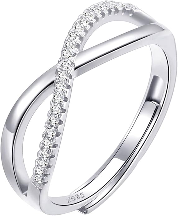 OOOPEL Sterling Silver Adjustable Ring S925 Silver Rings for Women Cubic Zirconia Twist Love Knot Dainty Ring Silver Minimalist Open Finger Rings Silver Thumb Sterling Silver Ring