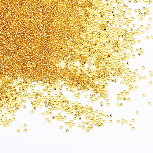 Transparent Gold with Silver Lined Beads Size 12/0 Crafts Glass Seed Beads 2mm for Jewelry Making (Total About 100g About 11000pcs) - color: Transparent Gold with Silver Lined, size: 2mm