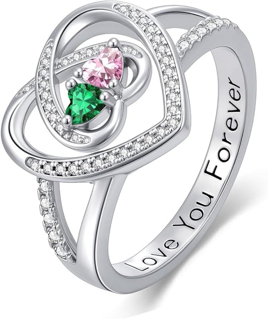 Valentine's Day Gifts for Women Birthstone Rings for Women Heart Statemet Engagement Eternity Wedding Promise Rings Jewelry Anniversary Christmas Valentine Mothers Day Birthday Gifts for Wife Her Girlfriend
