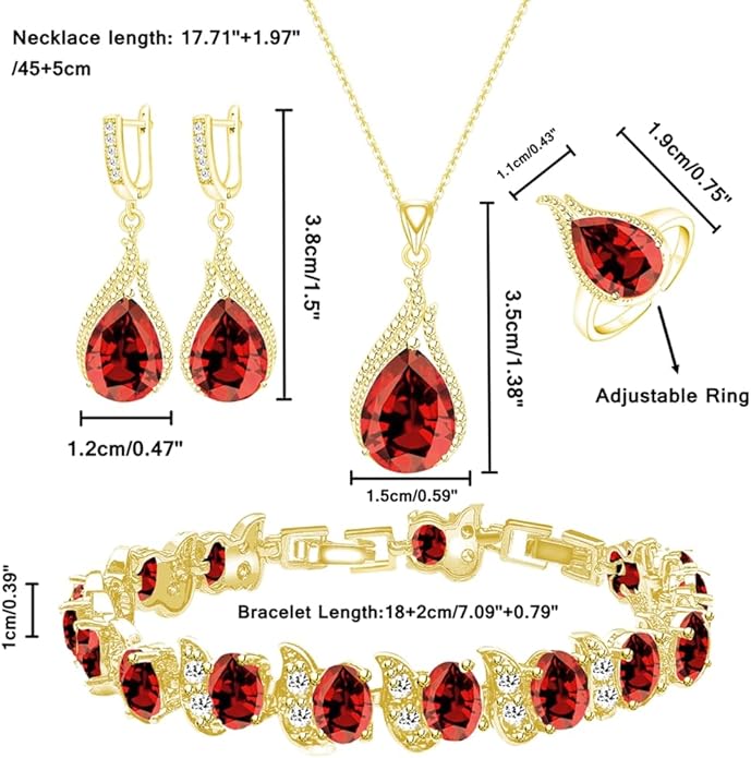 LMXXVJ Jewelry Set for Women,Teardrop Cubic Zirconia Necklace Earrings Adjustable Ring Bracelet Jewelry Set Formal Jewelry Gift