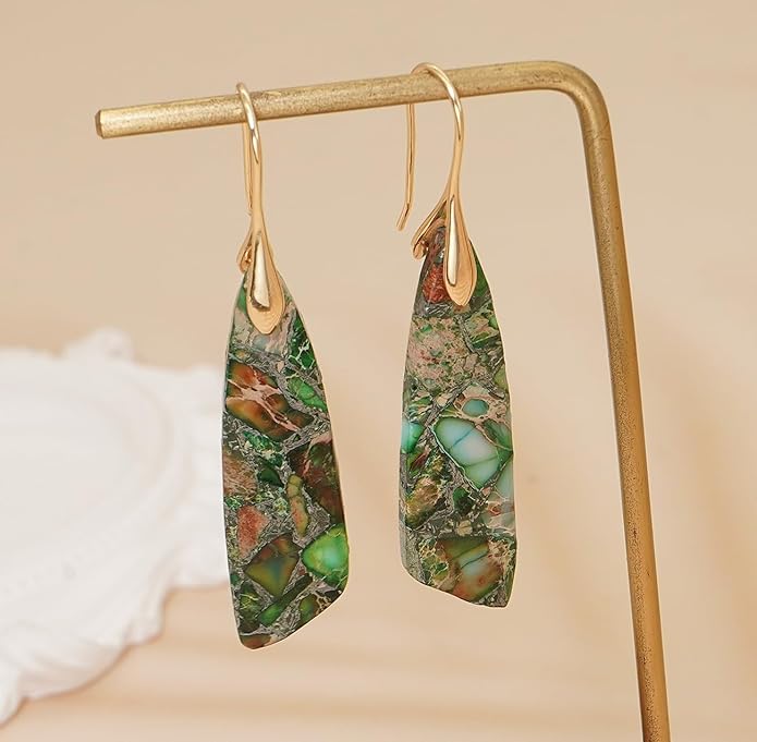 Natural Stone Earrings for Women Boho Triangles Dangle Drop Earrings