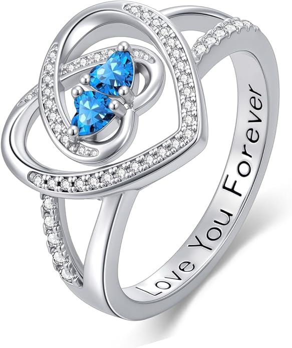 Valentine's Day Gifts for Women Birthstone Rings for Women Heart Statemet Engagement Eternity Wedding Promise Rings Jewelry Anniversary Christmas Valentine Mothers Day Birthday Gifts for Wife Her Girlfriend