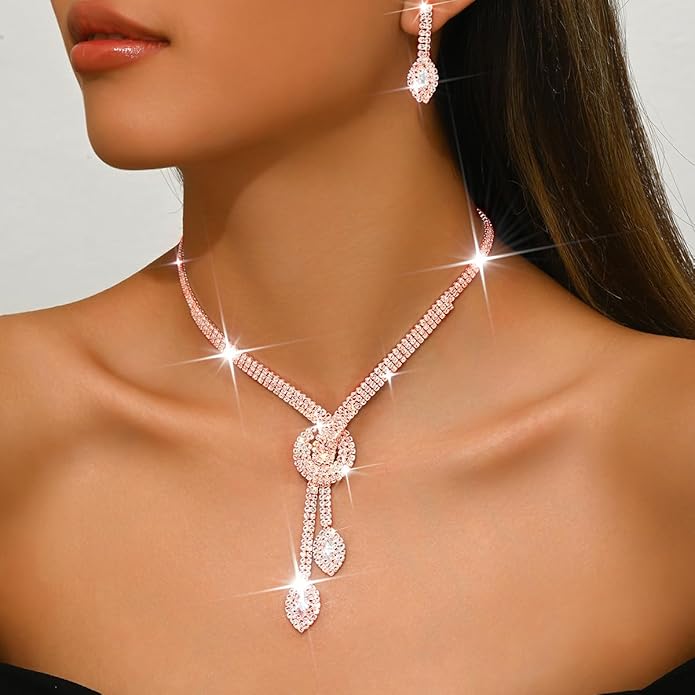 Unicra Silver Rhinestone Bridal Wedding Jewelry Set Crystal Necklace Earrings Sets Formal Prom Costume Jewelry Sets for Women and Brides