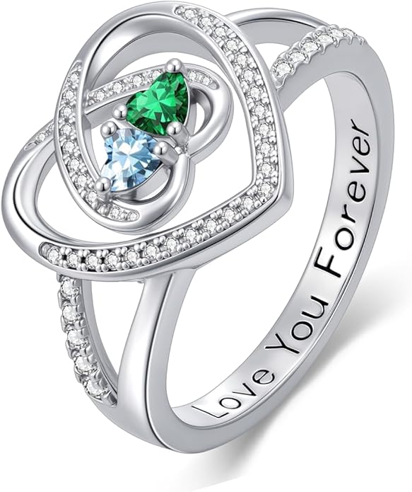 Valentine's Day Gifts for Women Birthstone Rings for Women Heart Statemet Engagement Eternity Wedding Promise Rings Jewelry Anniversary Christmas Valentine Mothers Day Birthday Gifts for Wife Her Girlfriend