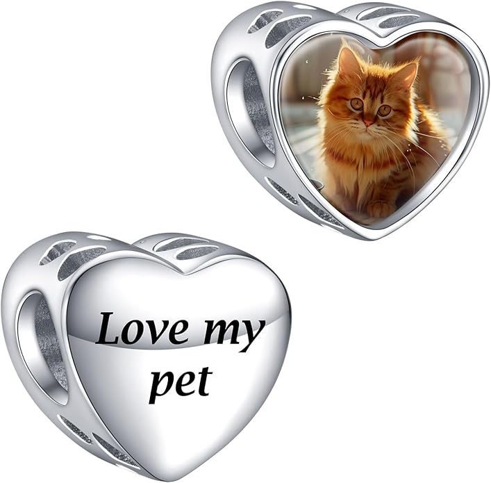 Annmors Personalized Photo Charms For Bracelets/Necklace 925 Sterling Silver Love Heart Shaped Engraved Customize Picture Gift for Birthday Mother's Day,Bead Charms Jewelry for Women