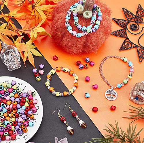 NBEADS 200pcs Halloween Skull Beads - Acrylic Skull Spacers in Mixed Colors - color: Mixed Color-Skull