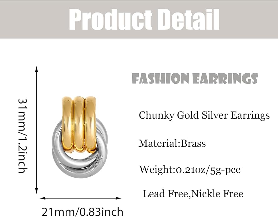 Gold/Silver Statement Geometric Earrings for Women Chunky Gold Knot Link Drop Dangle Earrings Trendy Jewelry Gift