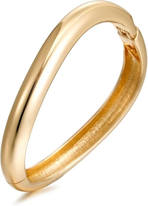 Golden Polished Chunky Twisted Hinged Waterdrop Bangle Bracelet for Women Spiraled Oval Bangle Bracelet