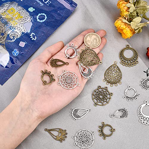 SUNNYCLUE 48Pcs 6 Styles 2 Colors Alloy Chandelier Component Links Charms Tibetan Style Earring Chandelier Filigree Pendants Findings for DIY Earring Necklace Jewellery Making Supplies Crafts - color: 48pcs 6 Styles 2 Colors
