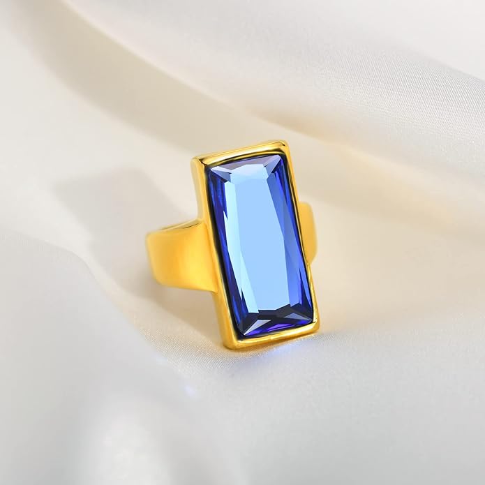 VNOX Vintage Fashion Stainless Steel Gold Plated Rectangular Black Glass Crystal Cocktail Statement Onyx Ring for Women