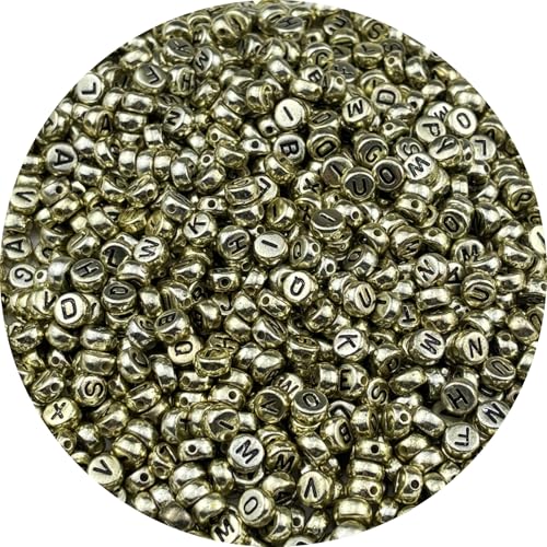 1000pcs Round Letter Beads 4x7mm Acrylic Alphabet Beads Spacer Beads for Jewelry Making Bracelets Necklace Earring Key Chains DIY Craft(M-Black Letter Antique Gold Bead) - color: M-Black Letter Antique Gold Bead