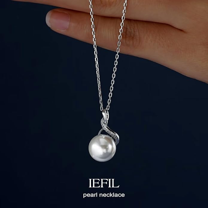 Iefil Valentines Day Gifts for Her - 925 Sterling Silver 10-11mm Freshwater Pearl Necklace, Anniversary Birthday Gifts for Women Wife Girlfriend