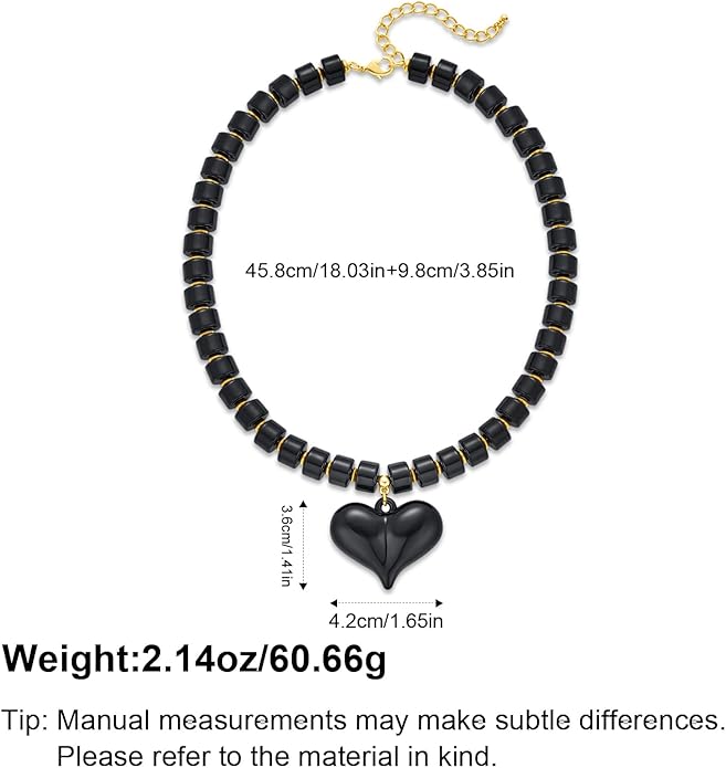 Large Acrylic Heart Necklaces for Women Chunky Puffy Heart Pendant Necklace Exaggerated Statement Love Beaded Choker Necklace Jewelry