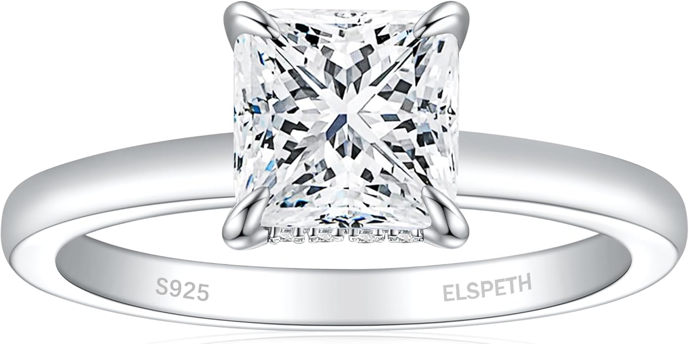 Elspeth 925 Sterling Silver Engagement Ring for Women Oval/Radiant/Pear/Princess/RoundCut Cubic Zirconia Promise Ring Size 4-10