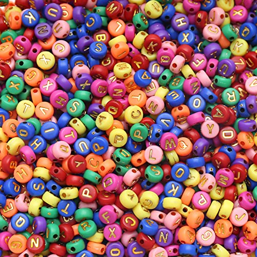 ToBeIT 1000Pcs Alphabet Letter Beads Gold Acrylic Beads Round Colour Plastic Beads for DIY Bracelet Necklace Craft Making(Purple-Gold - color: bgcolor-gold(purple)