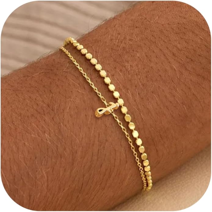 Initial Bracelets for Women, Dainty 14K Gold Plated Layered Letter Bracelet, Trendy Charm Stackable Jewelry Valentines Day Gift for Her