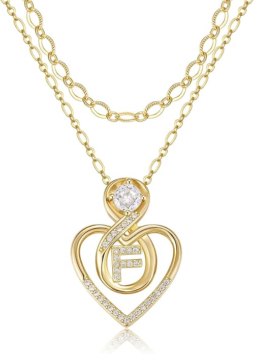 Heart Letter Necklaces for Women 14K Gold Plated Cubic Zirconia Heart Initial Layered Necklace Infinity Pendant Necklace Letter Initial Jewelry for Women