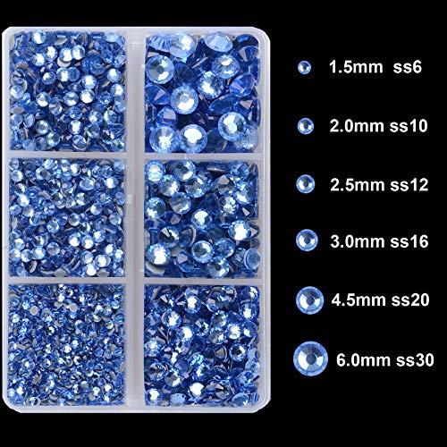4000Pcs Mixed Size Hot Fix Round Crystals Gems Glass Stones Hotfix Flat Back Rhinestones (Light Blue) - color: Light Blue, size: 4000 Count (Pack of 1)