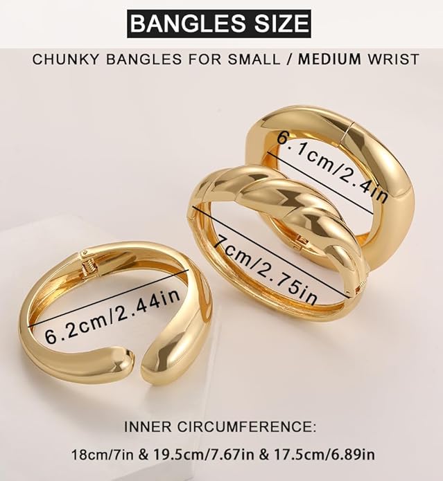 Chunky Gold Bangle Bracelets for Women, Dainty 14k Gold Plated Big Stackable Bangles Set, Trendy Statement Cuff Bracelet Stack Fashion Jewelry Christmas Gifts