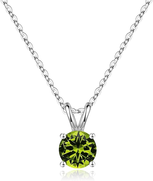 SMILEST Birthstone Necklace for Women Mom Wife, 1ct Sparkle Round Cut Birthstone Pendant 925 Sterling Silver Necklace Gifts for Women Mom Wife Friend