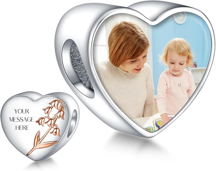 Annmors Personalized Photo Charm for Bracelet Necklaces,925 Sterling Silver Charm Love Heart Shaped Engraved Customize Picture Gift for Birthday Mother's Day Christmas,Bead Charms Jewelry for Women