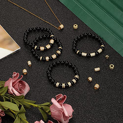 Yinkin 40 Pieces Zircon Rhinestone Beads Tube Column Pave Bead Charms Cubic Zirconia Big Hole Spacer Jewelry Bracelet Connector Crystal for DIY(Gold)