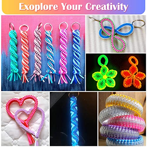 Lanyard String Kit, Cridoz 6Pack Glow in Dark Plastic Lacing Cord Gimp String Lanyard Weaving Kit for Boondoggle, Bracelets, Keychains, Crafts - style: Glow In Dark