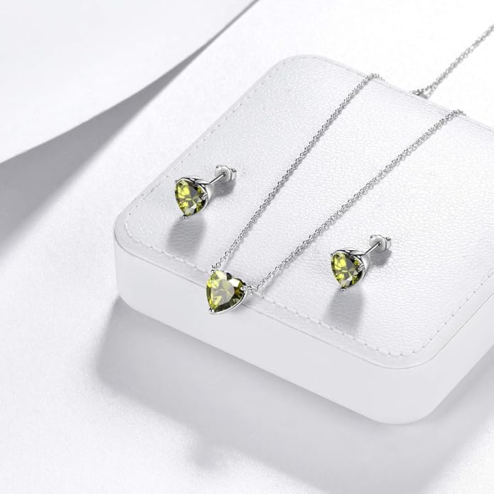 Aurora Tears Hearts Necklace Earrings Jewelry Sets - Women 925 Sterling Silver Birthstone Pendants Earrings Set Crystal Wedding Birthday Jewelry
