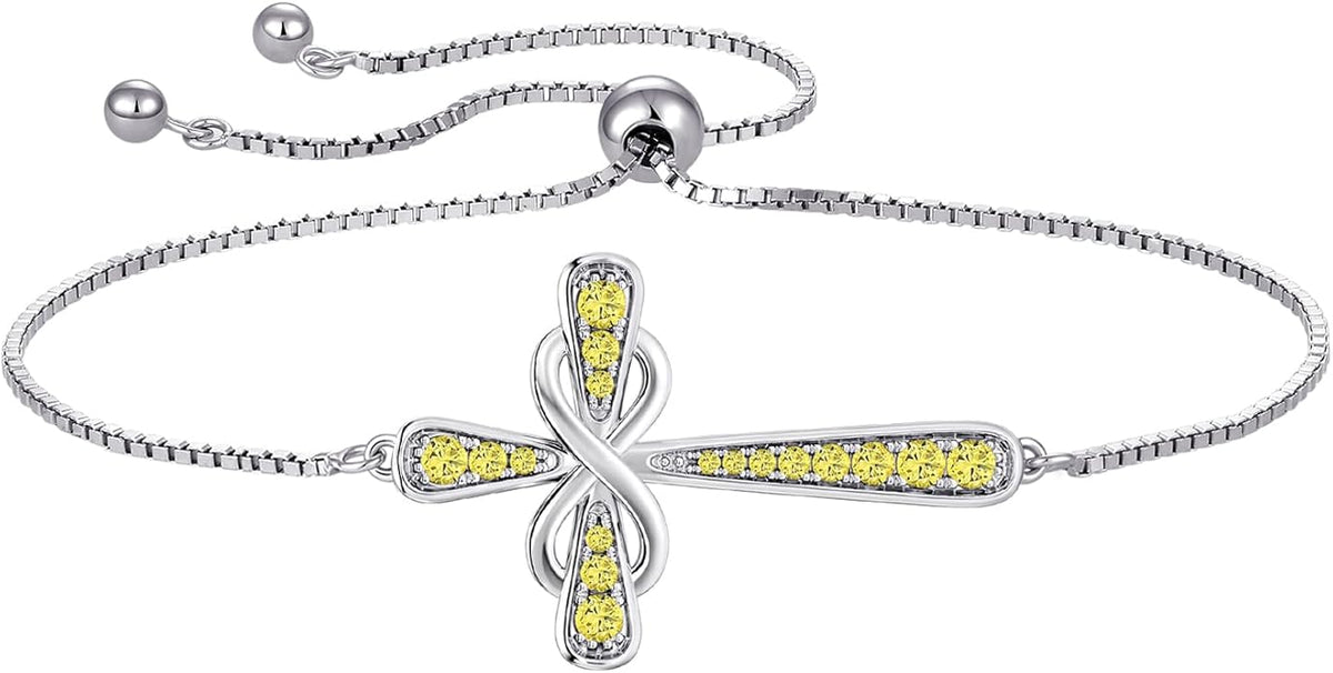 YL Cross Bracelet 925 Sterling Silver Infinity Sideways Link Bracelet Birthstone Jewelry for Women