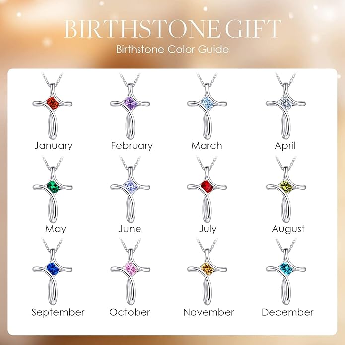 Cross Necklace for Women, 925 Sterling Silver Birthstone Necklace for Women with Diamond Sideways Cross Necklaces Birthstone Jewelry Birthday Gifts for Womens